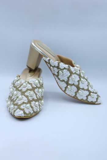 Buy_Foot Fuel_Gold Pearls, Sequins, Zari Always Love Work Heels _at_Aza_Fashions