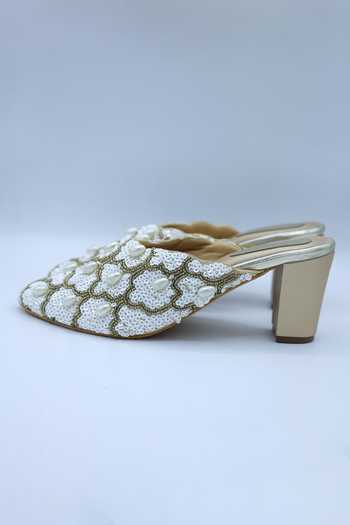 Shop_Foot Fuel_Gold Pearls, Sequins, Zari Always Love Work Heels _at_Aza_Fashions