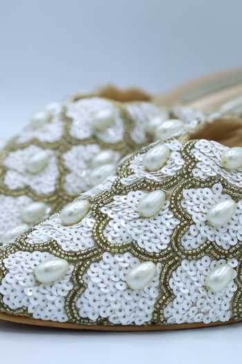 Foot Fuel_Gold Pearls, Sequins, Zari Always Love Work Heels _Online_at_Aza_Fashions