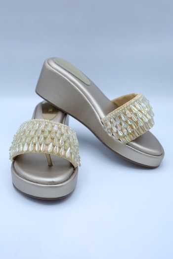 Shop_Foot Fuel_Cream Beads Crystal Embellished Wedges _at_Aza_Fashions