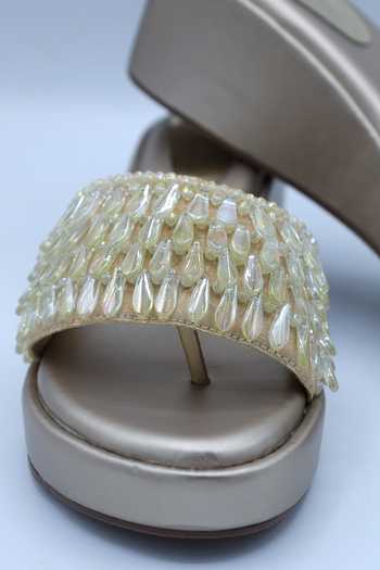 Foot Fuel_Cream Beads Crystal Embellished Wedges _Online_at_Aza_Fashions