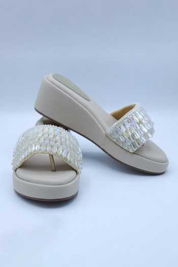Buy_Foot Fuel_White Beads Crystal Embellished Wedges _at_Aza_Fashions