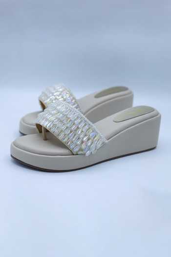 Shop_Foot Fuel_White Beads Crystal Embellished Wedges _at_Aza_Fashions