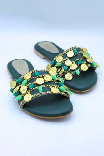 Buy_Foot Fuel_Green Chain And Beads Tassel Drop Flats _at_Aza_Fashions