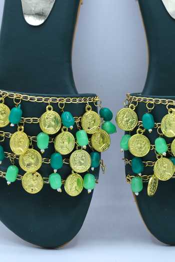 Foot Fuel_Green Chain And Beads Tassel Drop Flats _Online_at_Aza_Fashions