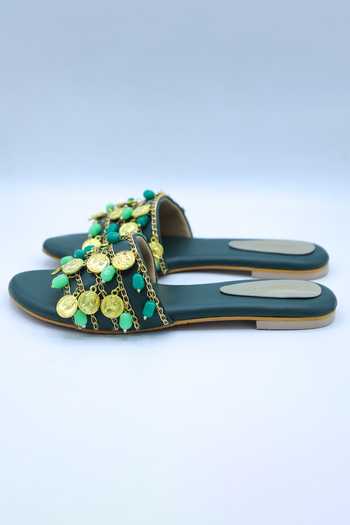 Buy_Foot Fuel_Green Chain And Beads Tassel Drop Flats _Online_at_Aza_Fashions