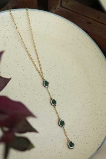 Shop_Do Taara_Green Cubic Zirconia Embellished Drop Necklace _at_Aza_Fashions