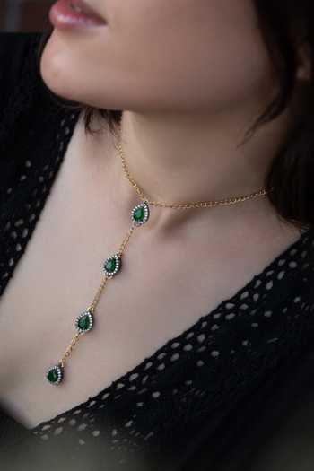 Buy_Do Taara_Green Cubic Zirconia Embellished Drop Necklace _Online_at_Aza_Fashions