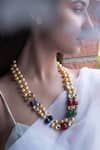 Buy_Do Taara_Multi Color Natural Stones Kundan Bead Embellished Pearl Necklace _at_Aza_Fashions
