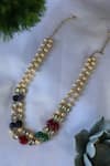 Shop_Do Taara_Multi Color Natural Stones Kundan Bead Embellished Pearl Necklace _at_Aza_Fashions