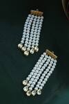 Shop_Do Taara_White Kundan Misty Pearl Tassel Dangler Earrings _at_Aza_Fashions