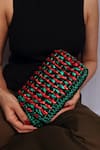 Buy_Stushè_Green Handcrafted Waffle Metallic Clutch Bag _at_Aza_Fashions