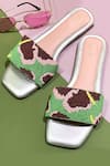 Buy_Soleart_Green Bead Aloha Hibiscus Flower Embroidered Sliders _at_Aza_Fashions