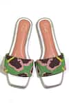 Shop_Soleart_Green Bead Aloha Hibiscus Flower Embroidered Sliders _at_Aza_Fashions