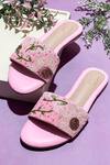 Buy_Soleart_Pink Bead Enchanted Bloom Embroidered Sliders _at_Aza_Fashions