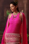 Buy_Pink City by Sarika_Pink Silk Embroidery Bandhani Halter Neck Pattern Kurta Sharara Set _Online_at_Aza_Fashions