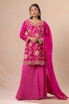 Buy_Pink City by Sarika_Pink Silk Chanderi Embroidery Lotus Zardozi Kurta Sharara Set _at_Aza_Fashions