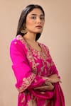 Buy_Pink City by Sarika_Pink Silk Chanderi Embroidery Lotus Zardozi Kurta Sharara Set _Online_at_Aza_Fashions