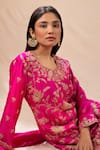 Pink City by Sarika_Pink Silk Chanderi Embroidery Lotus Zardozi Kurta Sharara Set _at_Aza_Fashions