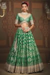 SHIKHAR SHARMA_Green Banarasi Floral Woven Leaf Neck Bridal Lehenga Set _Online_at_Aza_Fashions