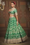 Buy_SHIKHAR SHARMA_Green Banarasi Floral Woven Leaf Neck Bridal Lehenga Set _Online_at_Aza_Fashions