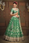 Shop_SHIKHAR SHARMA_Green Banarasi Floral Woven Leaf Neck Bridal Lehenga Set _Online_at_Aza_Fashions