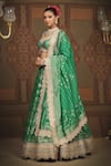 Buy_SHIKHAR SHARMA_Green Banarasi Floral Woven Leaf Neck Bridal Lehenga Set 