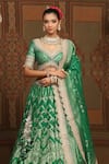 Shop_SHIKHAR SHARMA_Green Banarasi Floral Woven Leaf Neck Bridal Lehenga Set 