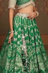 SHIKHAR SHARMA_Green Banarasi Floral Woven Leaf Neck Bridal Lehenga Set _Online