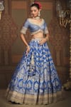 Buy_SHIKHAR SHARMA_Blue Banarasi Floral Woven Leaf Neck Bridal Lehenga Set _Online_at_Aza_Fashions