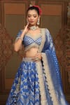 SHIKHAR SHARMA_Blue Banarasi Floral Woven Leaf Neck Bridal Lehenga Set _at_Aza_Fashions