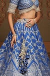 Buy_SHIKHAR SHARMA_Blue Banarasi Floral Woven Leaf Neck Bridal Lehenga Set 