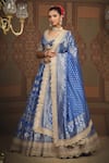 SHIKHAR SHARMA_Blue Banarasi Floral Woven Leaf Neck Bridal Lehenga Set _Online