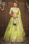 Buy_SHIKHAR SHARMA_Green Banarasi Floral Woven Leaf Neck Bridal Lehenga Set _at_Aza_Fashions