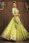 SHIKHAR SHARMA_Green Banarasi Floral Woven Leaf Neck Bridal Lehenga Set _Online_at_Aza_Fashions