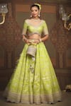 Buy_SHIKHAR SHARMA_Green Banarasi Floral Woven Leaf Neck Bridal Lehenga Set _Online_at_Aza_Fashions