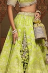 Buy_SHIKHAR SHARMA_Green Banarasi Floral Woven Leaf Neck Bridal Lehenga Set 