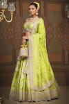 Shop_SHIKHAR SHARMA_Green Banarasi Floral Woven Leaf Neck Bridal Lehenga Set 