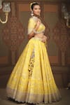 SHIKHAR SHARMA_Yellow Banarasi Floral Woven Leaf Neck Checkered Bridal Lehenga Set _Online_at_Aza_Fashions