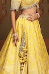 Shop_SHIKHAR SHARMA_Yellow Banarasi Floral Woven Leaf Neck Checkered Bridal Lehenga Set _Online_at_Aza_Fashions