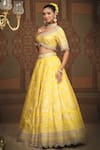 SHIKHAR SHARMA_Yellow Banarasi Floral Woven Leaf Neck Checkered Bridal Lehenga Set _at_Aza_Fashions