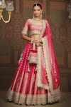 Buy_SHIKHAR SHARMA_Pink Banarasi Paisley Woven Round And Floral Bridal Lehenga Set _at_Aza_Fashions