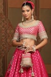 Buy_SHIKHAR SHARMA_Pink Banarasi Paisley Woven Round And Floral Bridal Lehenga Set _Online_at_Aza_Fashions