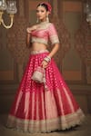 Buy_SHIKHAR SHARMA_Pink Banarasi Paisley Woven Round And Floral Bridal Lehenga Set 