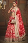 Buy_SHIKHAR SHARMA_Red Banarasi Floral Woven Leaf Neck Checkered Bridal Lehenga Set _at_Aza_Fashions