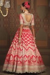 Shop_SHIKHAR SHARMA_Red Banarasi Floral Woven Leaf Neck Checkered Bridal Lehenga Set _at_Aza_Fashions