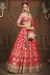 SHIKHAR SHARMA_Red Banarasi Floral Woven Leaf Neck Checkered Bridal Lehenga Set _Online_at_Aza_Fashions