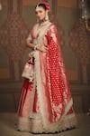 Buy_SHIKHAR SHARMA_Red Banarasi Paisley Woven V Neck Floral And Bridal Lehenga Set 