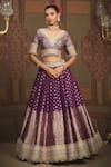 Buy_SHIKHAR SHARMA_Purple Banarasi Paisley Woven V Neck Bridal Lehenga Set 