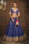 Buy_SHIKHAR SHARMA_Blue Lehenga Cotton Shimmer Chanderi Embroidered Abstract Floral Pattern Set _at_Aza_Fashions